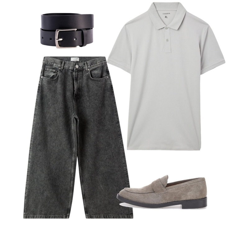 Outfit uomo - Giugno. Stile Casual per Tutti i giorni. Abbinamento con jeans, polo, scarpe stringate, cinture.