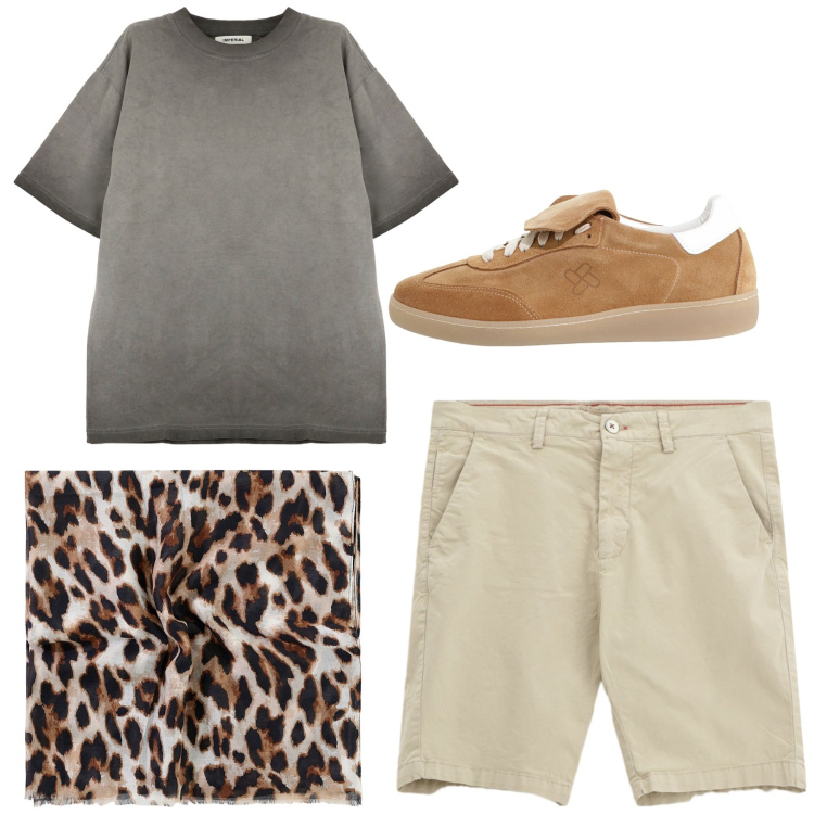 Outfit uomo - City. Stile Casual per Tutti i giorni. Abbinamento con t-shirt, sneakers, sciarpe e foulard, bermuda.