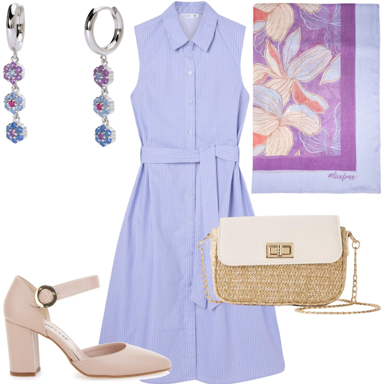 Outfit donna - Total look #2185292. Stile Vintage retrò per Cerimonia. Abbinamento con shopping bag, vestiti chemisier, orecchini, décolleté, stole.