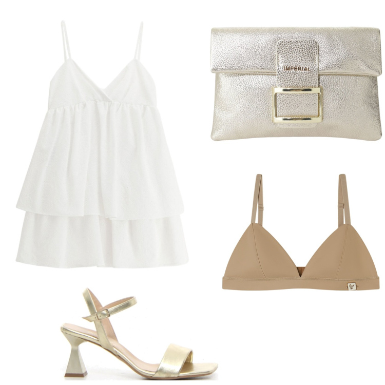 Outfit donna - La mia estate chic. Stile Chic per Serata fuori. Abbinamento con vestiti corti, pochette, reggiseni, sandali col tacco.