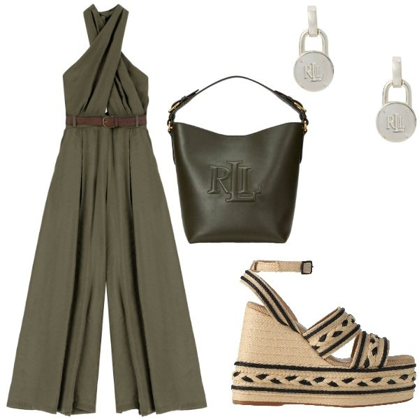 Outfit donna - Serate estive tra amici. Stile Casual per Serata fuori. Abbinamento con espadrillas, tute, orecchini, borse a secchiello.