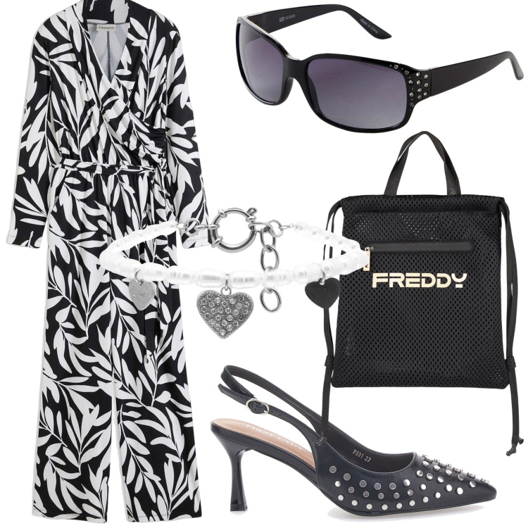 Outfit donna - Ufficio con riunione. Stile Chic per Ufficio. Abbinamento con tute, occhiali da sole, zaini, braccialetti, décolleté.