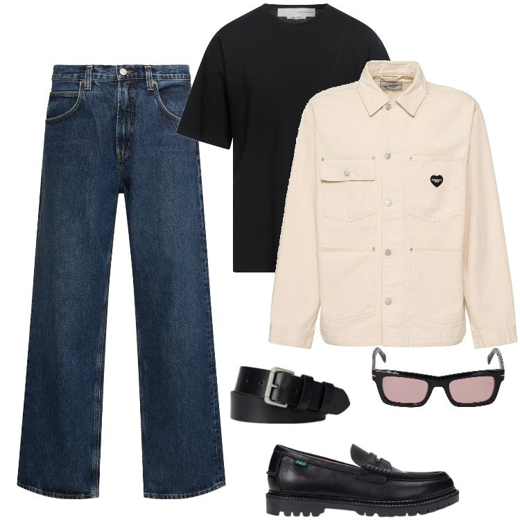 Outfit uomo - Total look #2185418. Stile Trendy per Tutti i giorni. Abbinamento con t-shirt, cinture, scarpe stringate, occhiali da sole, giacche, jeans.