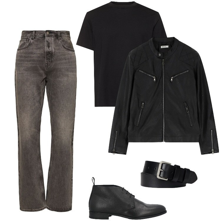 Outfit uomo - Total look #2185420. Stile Urban per Tutti i giorni. Abbinamento con stivali e stivaletti, giacche, cinture, jeans, t-shirt.
