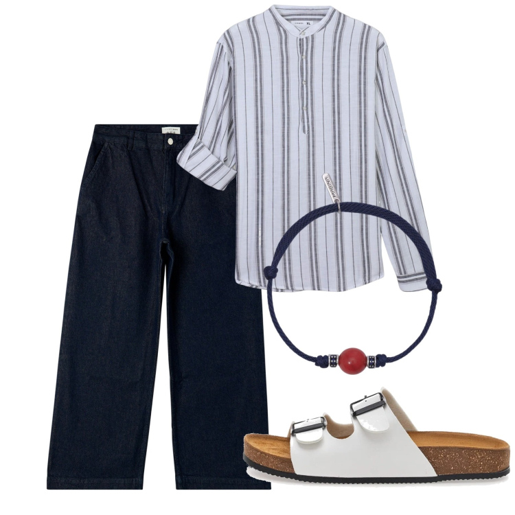 Outfit uomo - Sera di giugno. Stile Casual per Serata speciale. Abbinamento con jeans, camicie, braccialetti, sandali.