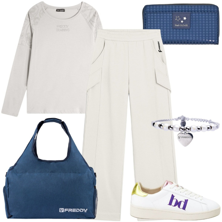 Outfit donna - Total look #2185519. Stile Sporty chic per Sport. Abbinamento con borse sportive, pantaloni, braccialetti, t-shirt, sneakers, portafogli.