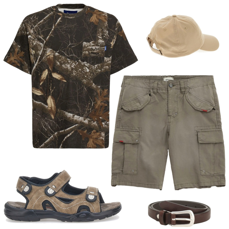 Outfit uomo - Benvenuto caldo. Stile Casual per Tutti i giorni. Abbinamento con cinture, bermuda, cappelli, sandali, t-shirt.