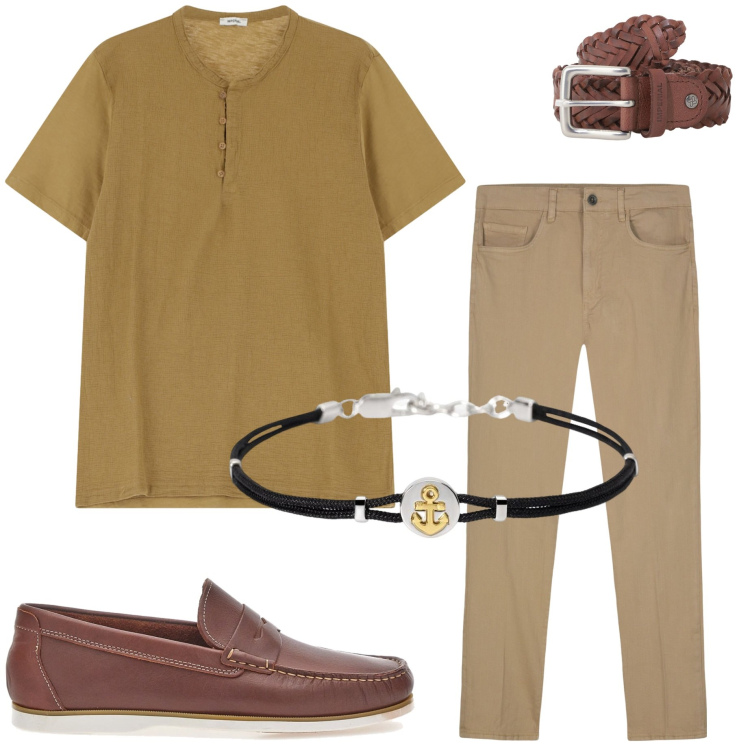 Outfit uomo - Look monocromatico. Stile Urban per Tutti i giorni. Abbinamento con braccialetti, cinture, camicie, scarpe stringate, pantaloni.