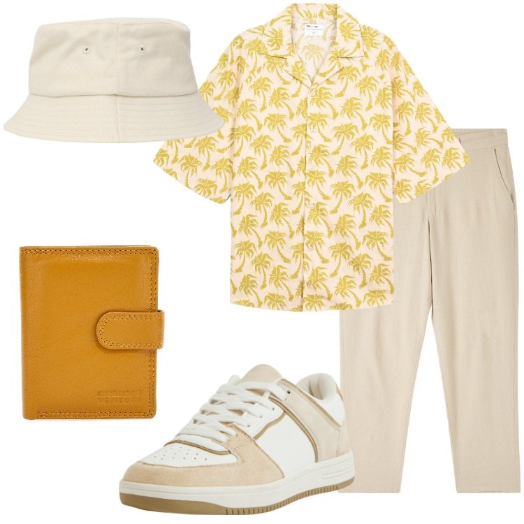 Outfit uomo - Scarpe in tela e pelle chiara. Stile Casual per Tutti i giorni. Abbinamento con pantaloni, cappelli, camicie a manica corta, sneakers, portafogli.