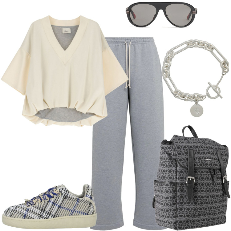 Outfit donna - Freedom in the weekend. Stile Casual per Tutti i giorni. Abbinamento con zaini, sneakers, t-shirt, braccialetti, occhiali da sole, pantaloni.