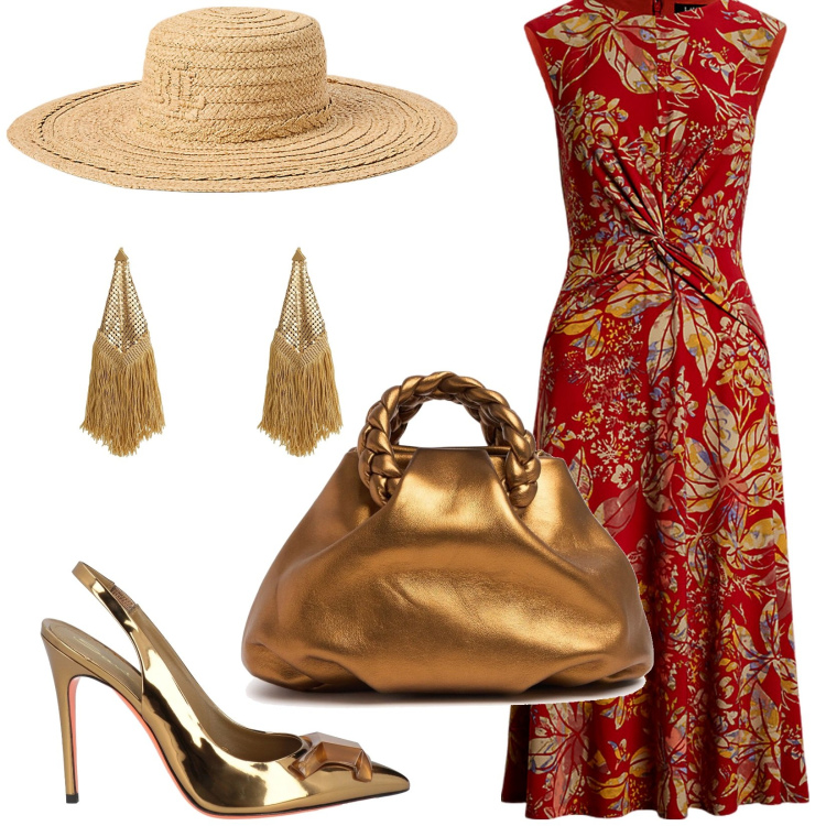 Outfit donna - Total look #2185569. Stile Glamour per Cerimonia. Abbinamento con décolleté, orecchini, vestiti, cappelli, borse a mano.
