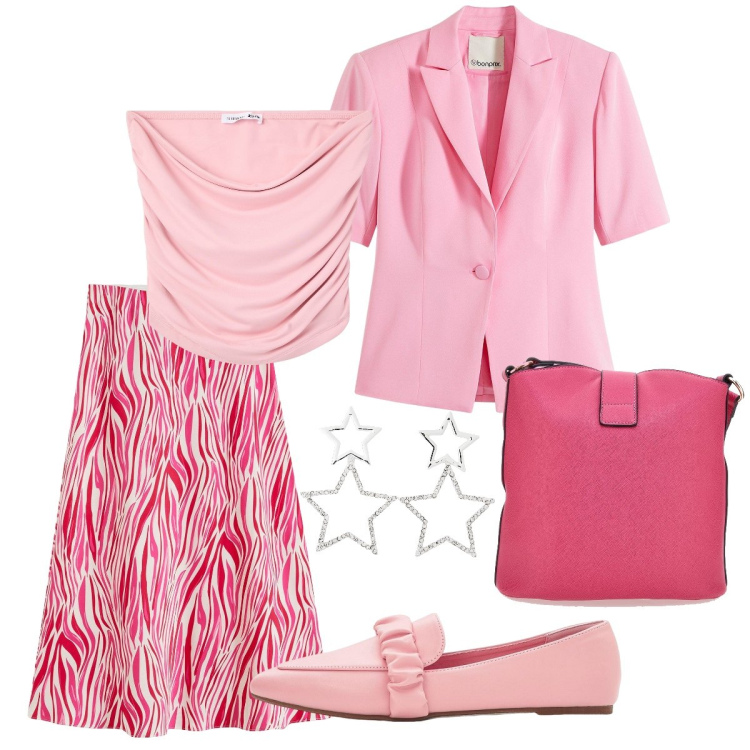 Outfit donna - In ufficio con il top. Stile Bon Ton per Ufficio. Abbinamento con gonne longuette, blazer, mocassini, orecchini, top, borse a spalla.