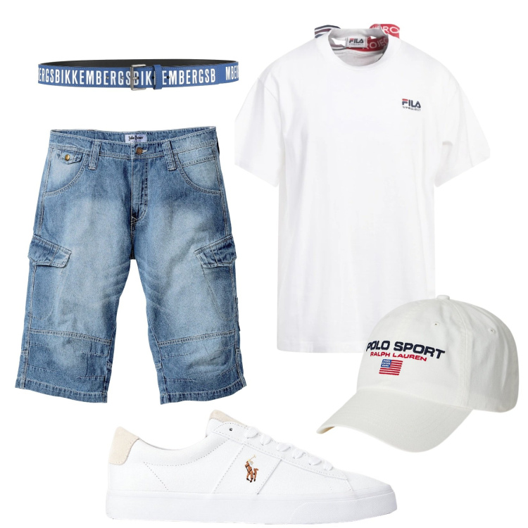 Outfit uomo - Il bermuda lungo. Stile Casual per Tutti i giorni. Abbinamento con bermuda, cinture, t-shirt, sneakers, berretti.