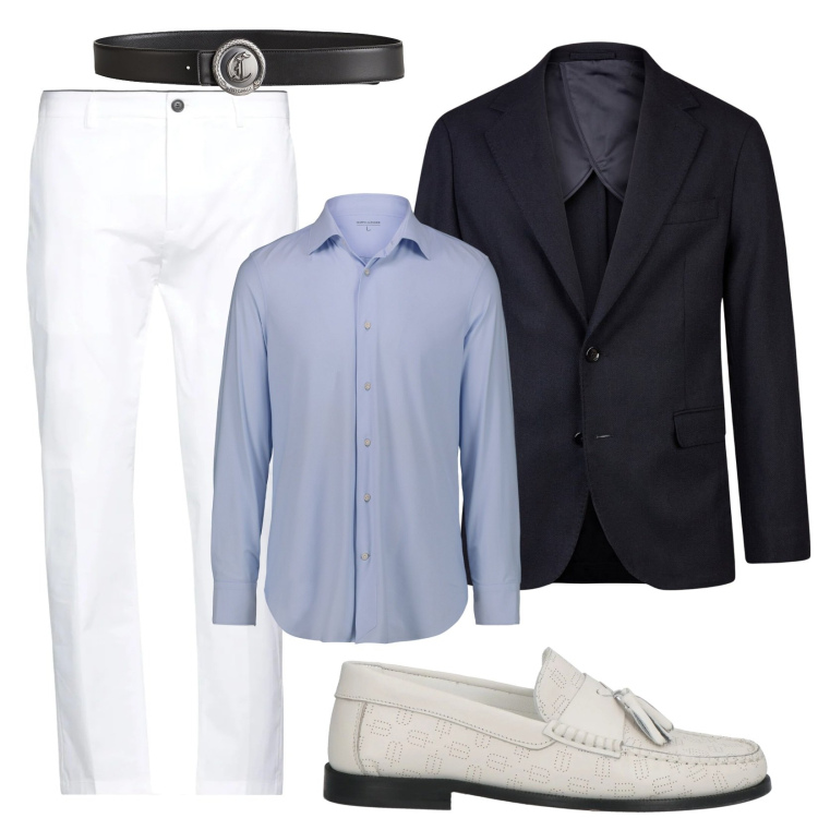 Outfit uomo - Semplice eleganza in ufficio. Stile Business/Elegante per Ufficio. Abbinamento con scarpe stringate, cinture, pantaloni, giacche, camicie.