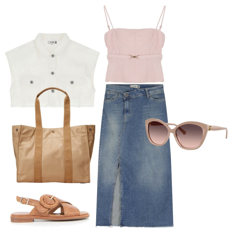 Outfit donna - Un outfit che mi rappresenta. Stile Urban per Tutti i giorni. Abbinamento con top, gilet, gonne longuette, occhiali da sole, borse tote, sandali.