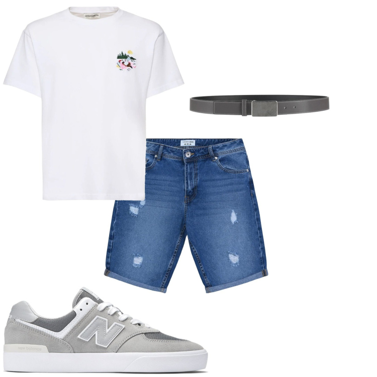 Outfit uomo - Serata con gli amici. Stile Urban per Tutti i giorni. Abbinamento con cinture, bermuda, sneakers, t-shirt.
