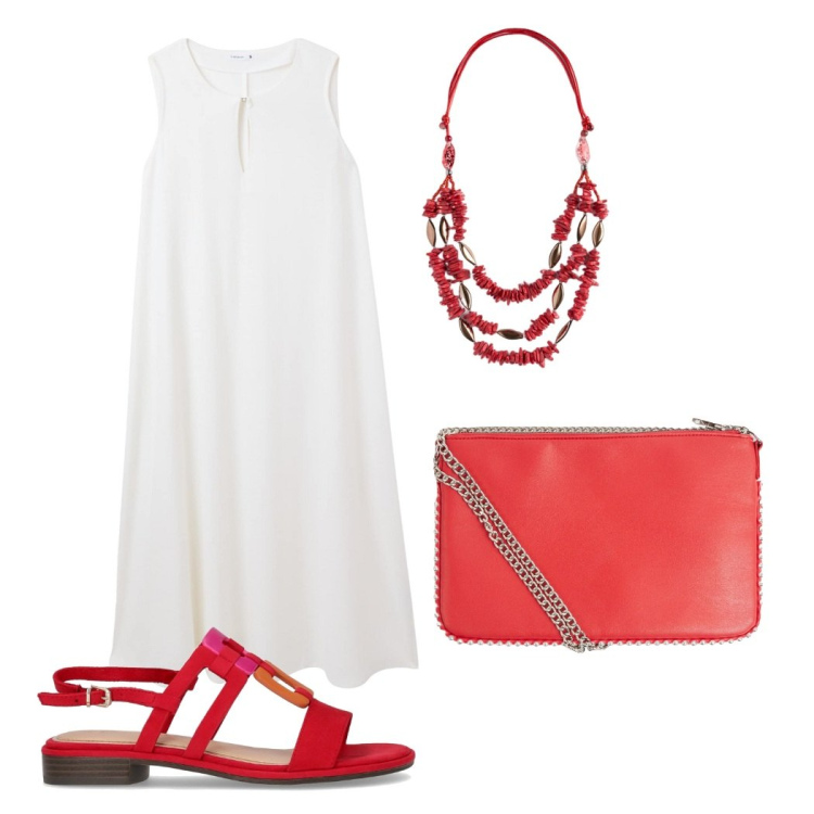 Outfit donna - Curvy libertà col maxi dress. Stile Chic per Tutti i giorni. Abbinamento con vestiti lunghi, borse a tracolla, collane, sandali.