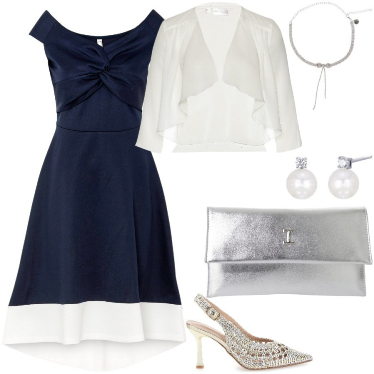 Outfit donna - Cerimonia low cost bon ton. Stile Bon Ton per Cerimonia. Abbinamento con blazer, vestiti, orecchini, pochette, collane, décolleté.