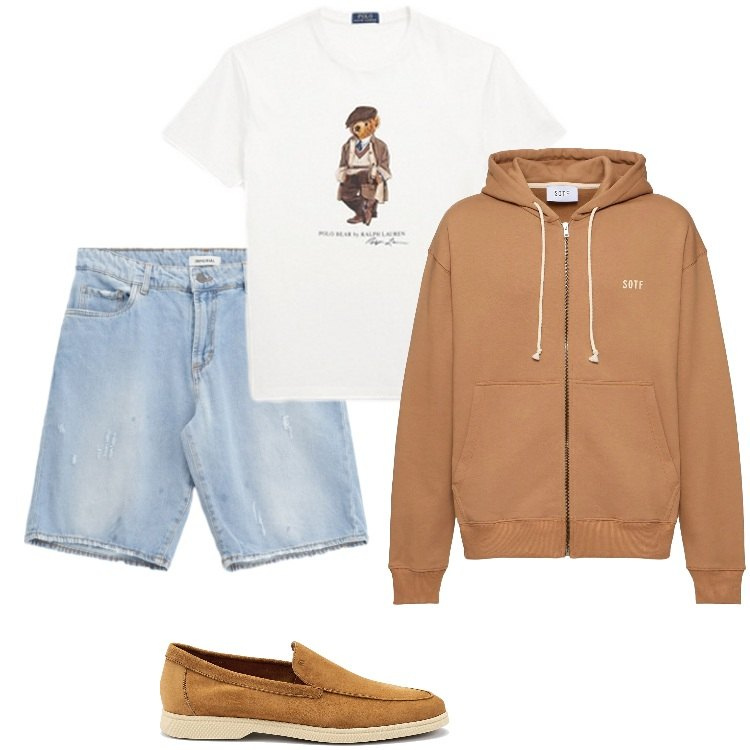 Outfit uomo - Total look #2185773. Stile Trendy per Tutti i giorni. Abbinamento con bermuda, t-shirt, scarpe stringate, felpe con cappuccio.