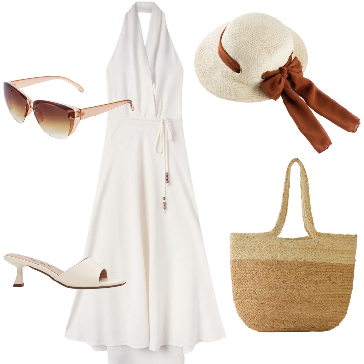 Outfit donna - Come le dive. Stile Vintage retrò per Mare. Abbinamento con ciabatte, occhiali da sole, cappelli, shopping bag, vestiti lunghi.