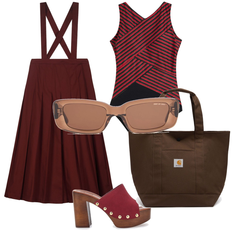 Outfit donna - Il costume è pure un top. Stile Basic per Mare. Abbinamento con costumi interi, zoccoli, gonne lunghe, occhiali da sole, borse tote.