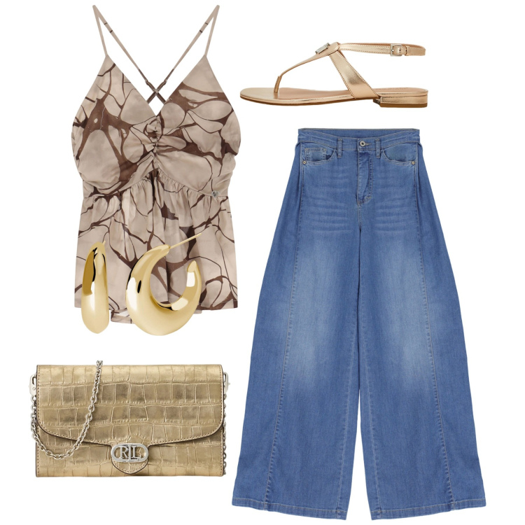 Outfit donna - Please - Drive me to the sea!. Stile Casual chic per Serata fuori. Abbinamento con orecchini, canottiere, jeans, borse a tracolla, sandali in pelle.