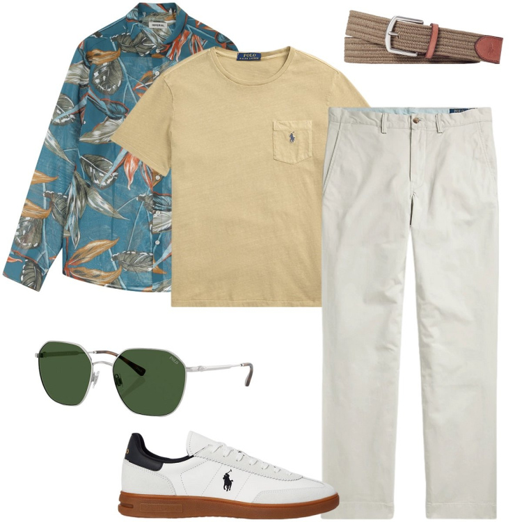 Outfit uomo - Indossa la camicia con carattere. Stile Trendy per Tutti i giorni. Abbinamento con camicie, pantaloni, occhiali da sole, cinture, sneakers, t-shirt.