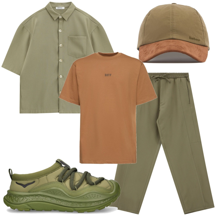 Outfit uomo - Indossa la camicia con carattere. Stile Trendy per Tutti i giorni. Abbinamento con pantaloni cargo, camicie a manica corta, cappelli con visiera, sneakers, t-shirt.