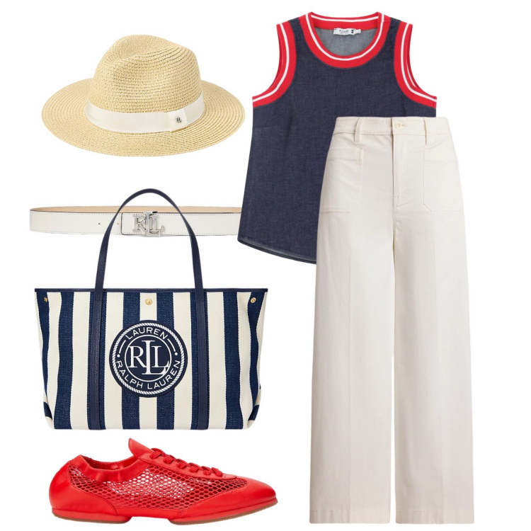 Outfit donna - Riviera 3. Stile Vintage retrò per Tutti i giorni. Abbinamento con top, pantaloni, ballerine, cinture, borse tote, cappelli.