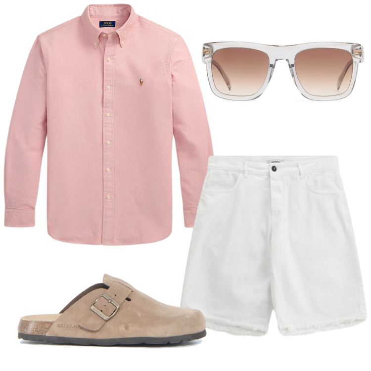 Outfit uomo - Scarpe in tela e pelle chiara. Stile Trendy per Tutti i giorni. Abbinamento con bermuda, camicie, occhiali da sole, sandali.