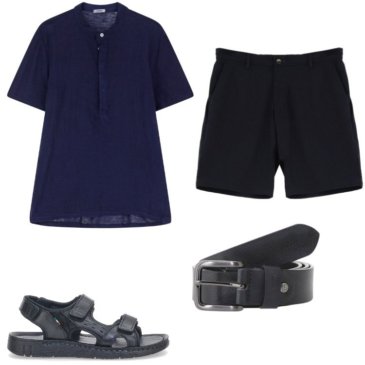 Outfit uomo - In Città. Stile Urban per Tutti i giorni. Abbinamento con cinture, t-shirt, bermuda, sandali.