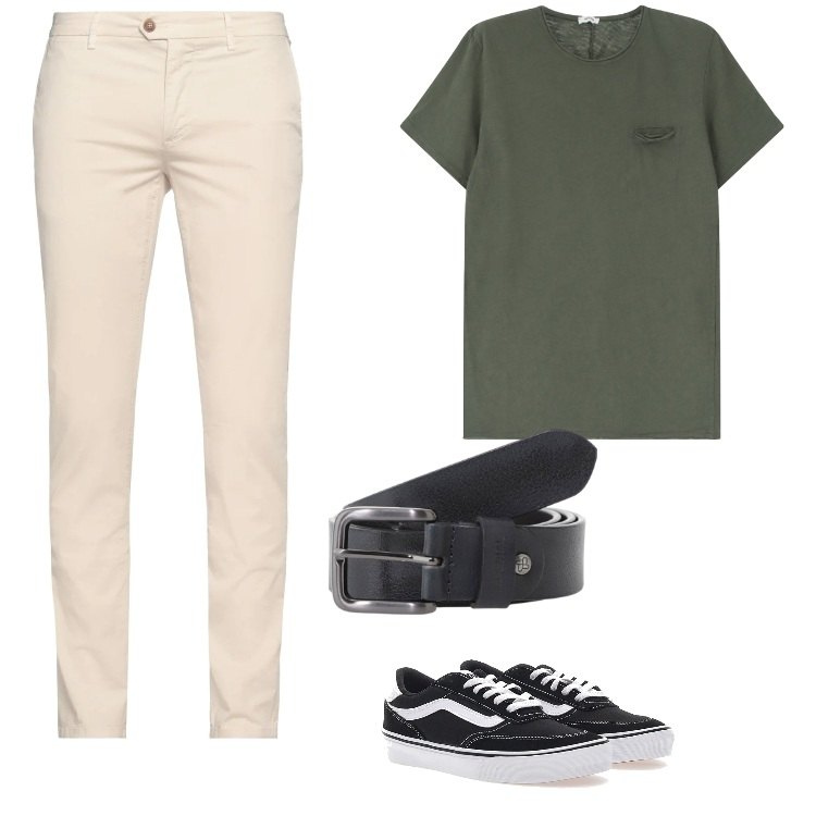 Outfit uomo - Scarpe in tela. Stile Trendy per Tutti i giorni. Abbinamento con pantaloni chino, cinture, t-shirt, sneakers.