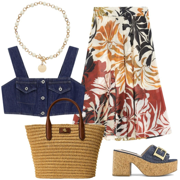 Outfit donna - Please, outfit giorno. Stile Casual chic per Mare. Abbinamento con top, gonne longuette, collane, borse tote, sandali.