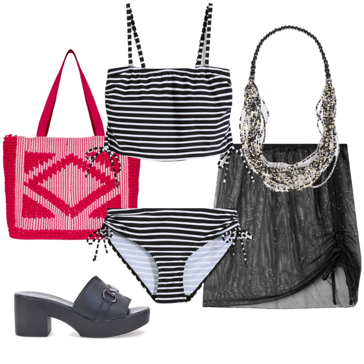 Outfit donna - Total look #2186037. Stile Basic per Mare. Abbinamento con bikini, vestiti da spiaggia, zoccoli, collane, borse a mano.
