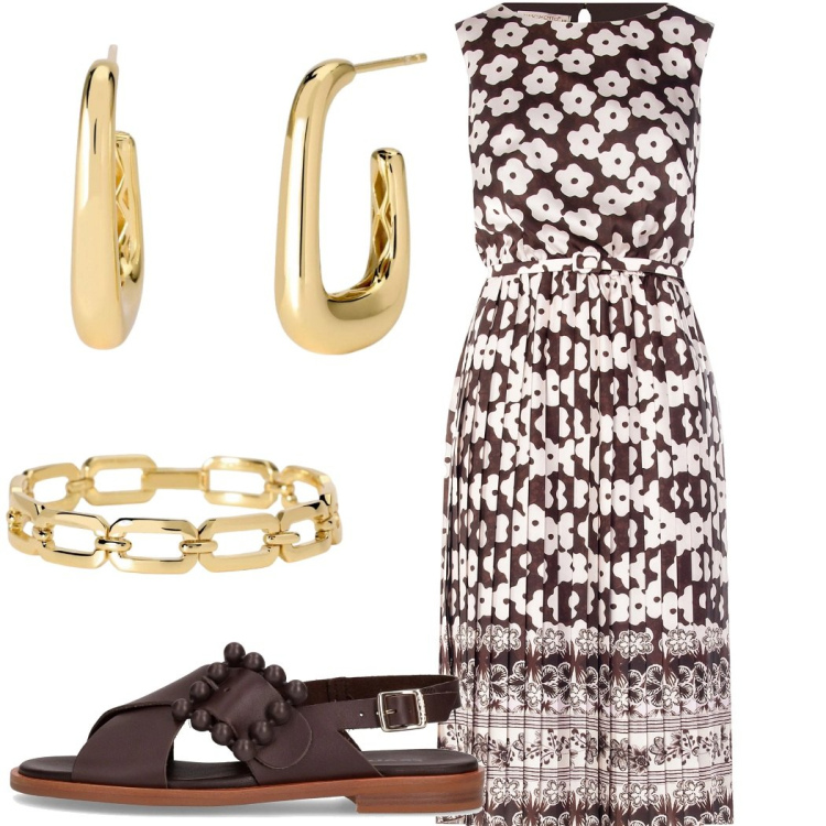 Outfit donna - Da mattina a sera. Stile Casual chic per Tutti i giorni. Abbinamento con vestiti midi/longuette, braccialetti, orecchini, sandali.