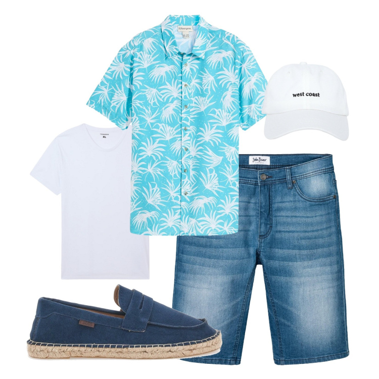 Outfit uomo - Al mare e in città!. Stile Casual per Tutti i giorni. Abbinamento con bermuda, camicie a manica corta, t-shirt, cappelli, espadrillas.