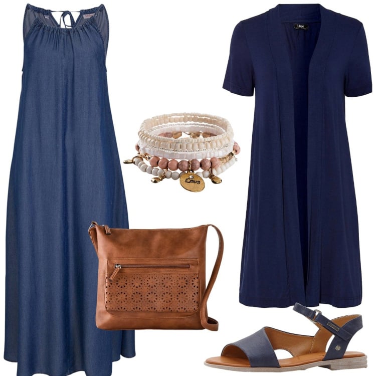 Outfit donna - 6. Stile Casual per Serata fuori. Abbinamento con vestiti, cardigans, sandali, borse a tracolla, braccialetti.
