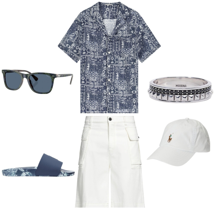 Outfit uomo - Mare ... ma non troppo!. Stile Casual per Mare. Abbinamento con shorts, anelli, camicie a manica corta, cappelli, occhiali da sole, sandali.