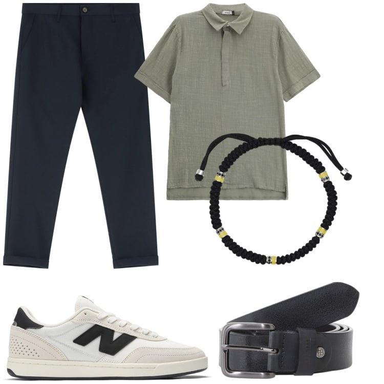 Outfit uomo - Imperial Summer. Stile Casual per Ufficio. Abbinamento con braccialetti, sneakers, pantaloni chino, polo, cinture.