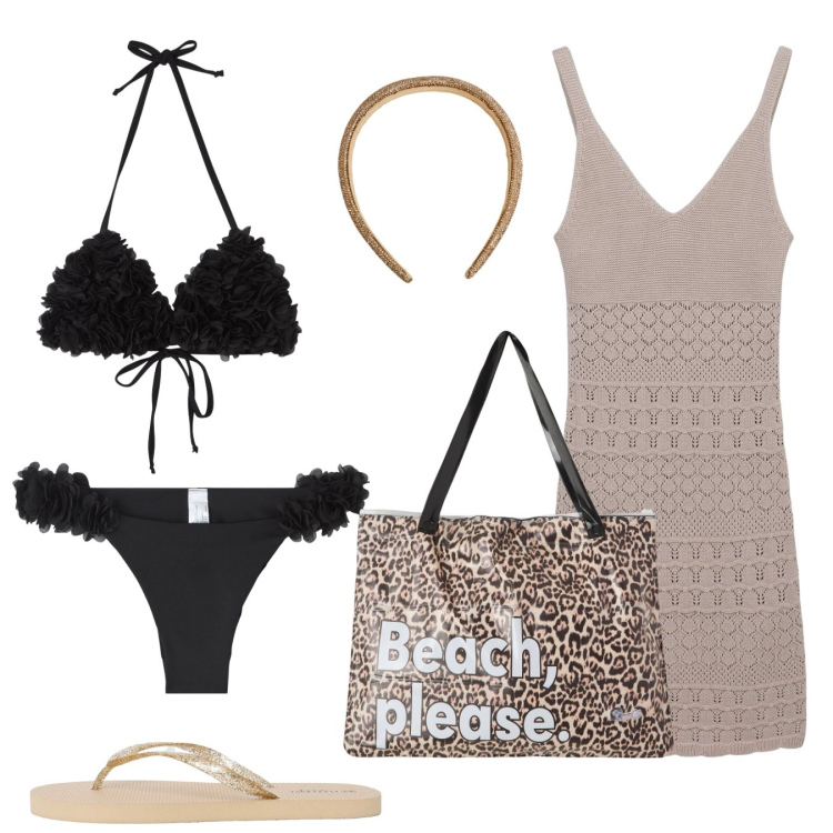 Outfit donna - Terranova summer vibes. Stile Etnico per Mare. Abbinamento con borse tote, bikini, bikini, vestiti corti, infradito, cerchietti.