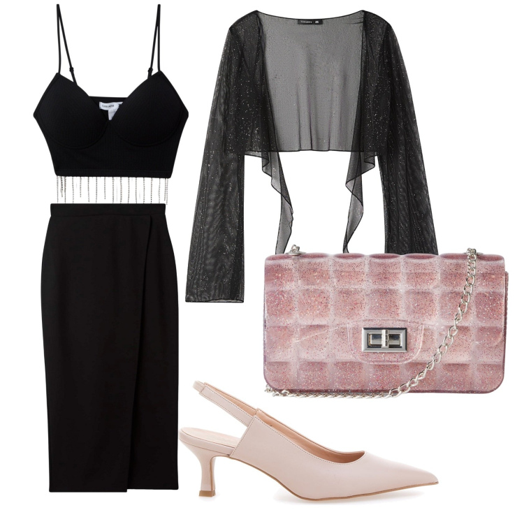 Outfit donna - La gonna midi. Stile Casual chic per Serata fuori. Abbinamento con borse a tracolla, bolero, gonne longuette, top, décolleté.
