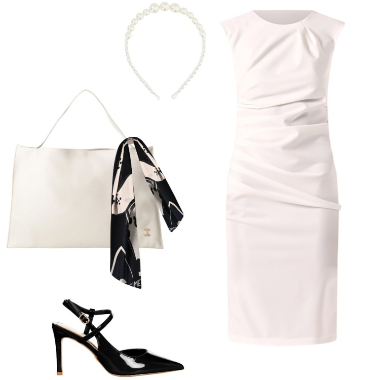 Outfit donna - Abito a giugno. Stile Chic per Cerimonia. Abbinamento con borse a spalla, cerchietti, vestiti a tubino, décolleté, sciarpe.