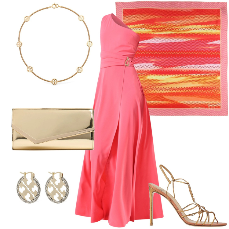 Outfit donna - Semplicemente Wow. Stile Chic per Cerimonia. Abbinamento con sandali in pelle, vestiti asimmetrici, orecchini, pochette, collane, foulard.