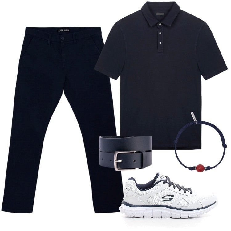 Outfit uomo - Total look #2186369. Stile Trendy per Tutti i giorni. Abbinamento con braccialetti, pantaloni chino, polo, cinture, sneakers.