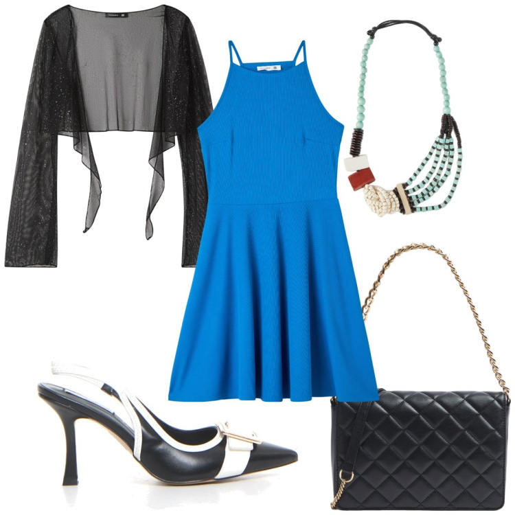 Outfit donna - Sensuale e raffinata tutti i giorni. Stile Trendy per Tutti i giorni. Abbinamento con blazer, vestiti corti, borse a tracolla, collane, décolleté.