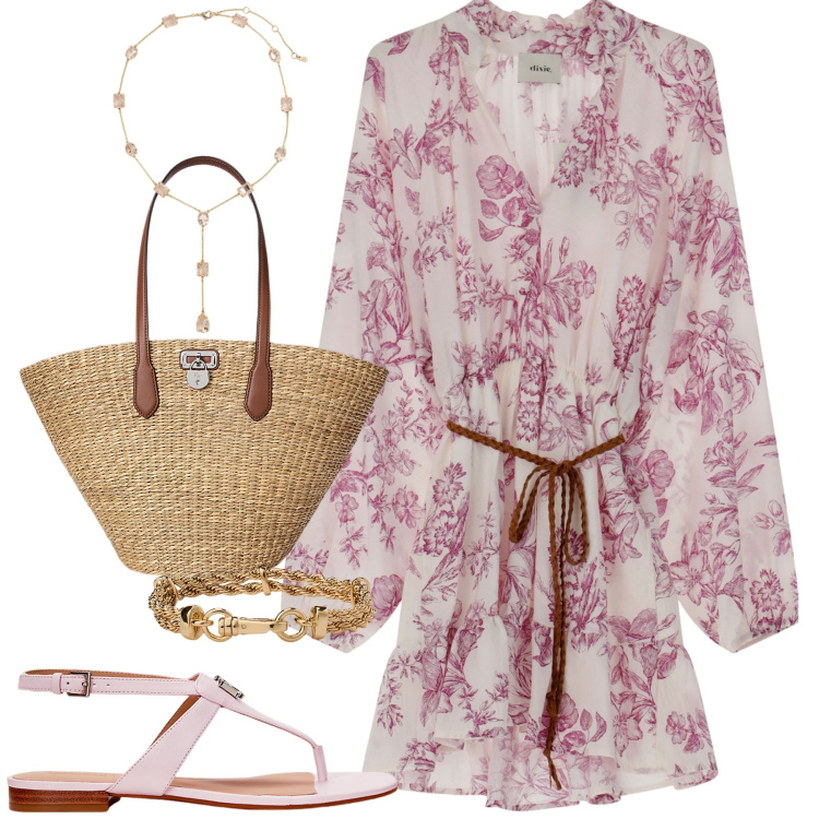 Outfit donna - Positano. Stile Chic per Mare. Abbinamento con vestiti corti, braccialetti, borse tote, sandali in pelle, collane.