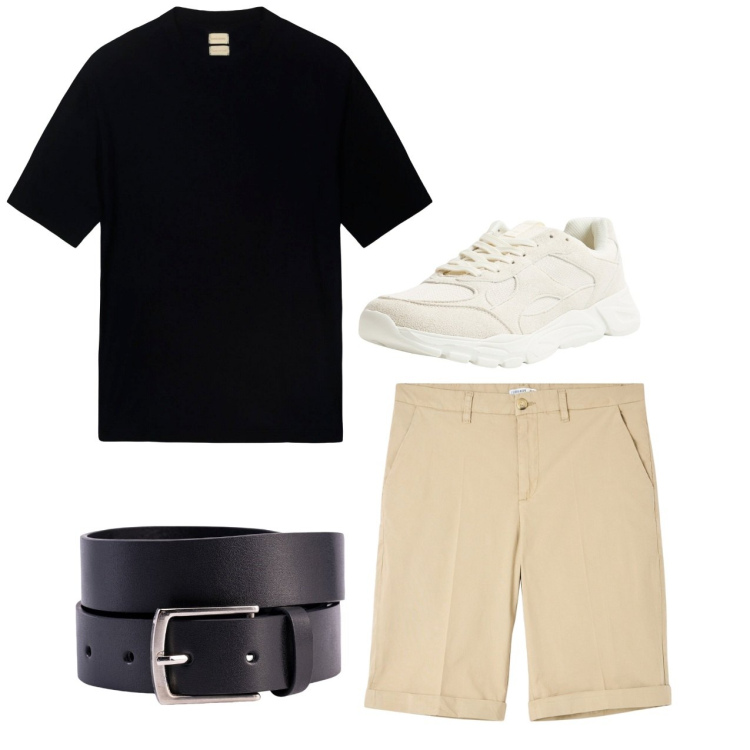 Outfit uomo - Chiaroscuro. Stile Casual per Tutti i giorni. Abbinamento con bermuda, sneakers, t-shirt, cinture.