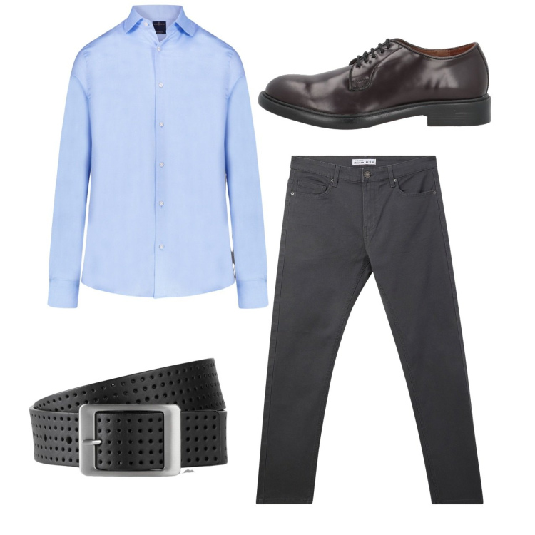 Outfit uomo - Pomeriggio. Stile Casual per Tutti i giorni. Abbinamento con cinture, scarpe stringate, pantaloni skinny, camicie.