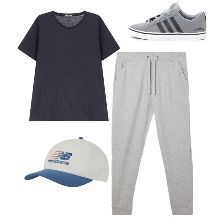 Outfit uomo - Sport. Stile Casual per Sport. Abbinamento con cappelli, pantaloni, t-shirt, sneakers.