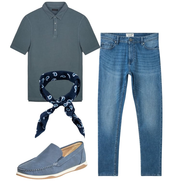 Outfit uomo - Carta da zucchero. Stile Casual per Tutti i giorni. Abbinamento con scarpe stringate, jeans skinny, sciarpe e foulard, polo.